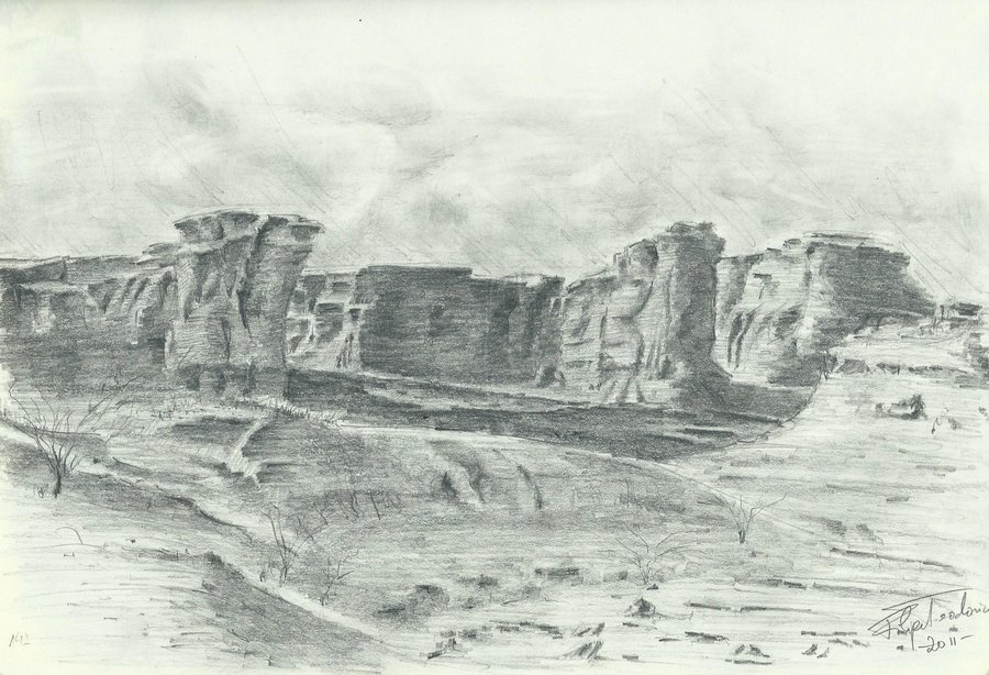 900x614 Drawn Desert Desert Landscape - Desert Sketch