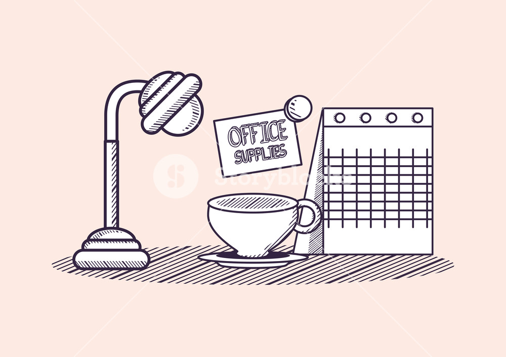 1000x707 Office Supplies Design With Lamp Desk And Calendar Over Orange - Desk Lamp Sketch