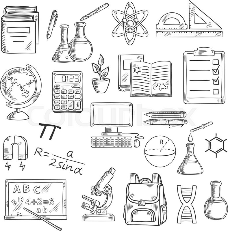 789x800 School Supplies Sketch Symbols For Back To School Concept Design - Desktop Computer Sketch