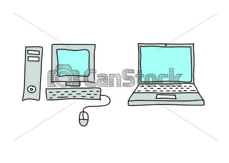 450x320 Sketches Desktop Computer And Laptop. Isolated On White Background. - Desktop Computer Sketch