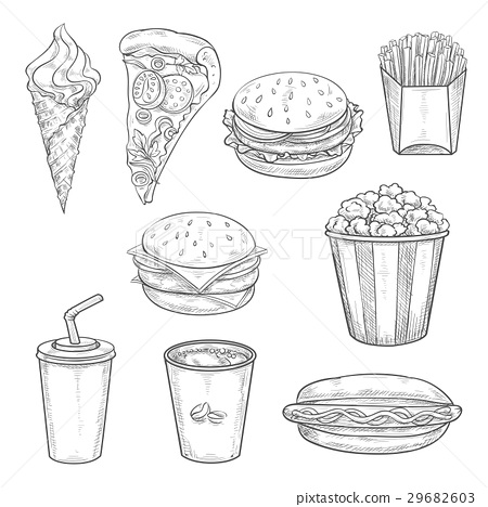 450x468 Fast Food Sandwiches, Drink And Dessert Sketch - Dessert Sketch