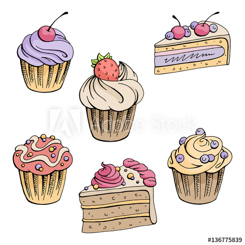 500x500 Muffin Dessert Graphic Color Isolated Set Sketch Illustration - Dessert Sketch