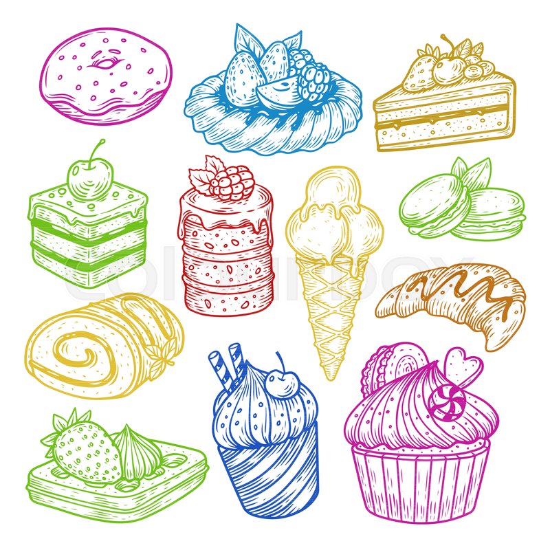 800x800 Sketch Set Of Isolated Sketches Of Sweets. Bakery And Pastry - Dessert Sketch
