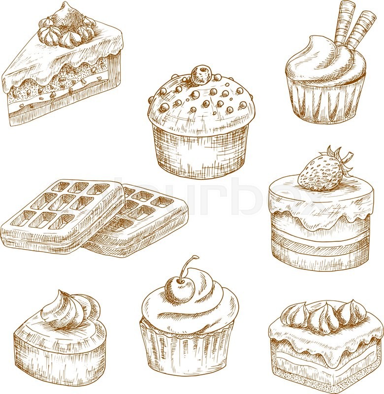 780x800 Sweet Delicious Cupcakes And Muffin, Tiered Chocolate Cakes And - Dessert Sketch