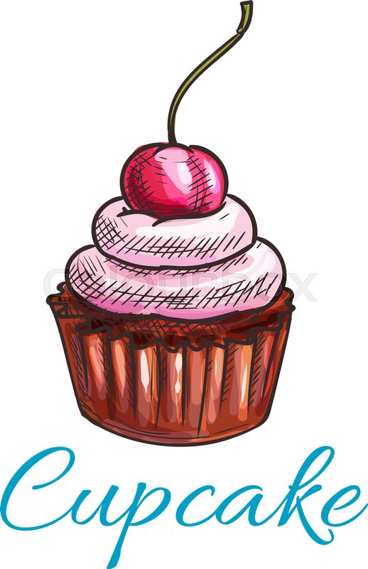 518x800 Chocolate Tart Cupcake Icon. Vector Dessert Cake Emblem With - Dessert Sketch