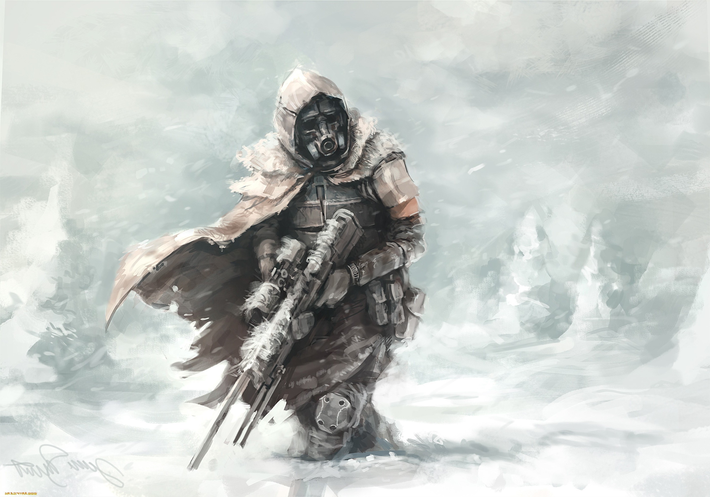 2892x2024 Wallpaper Drawing, Illustration, Winter, Artwork, Sniper Rifle - Destiny Sketch