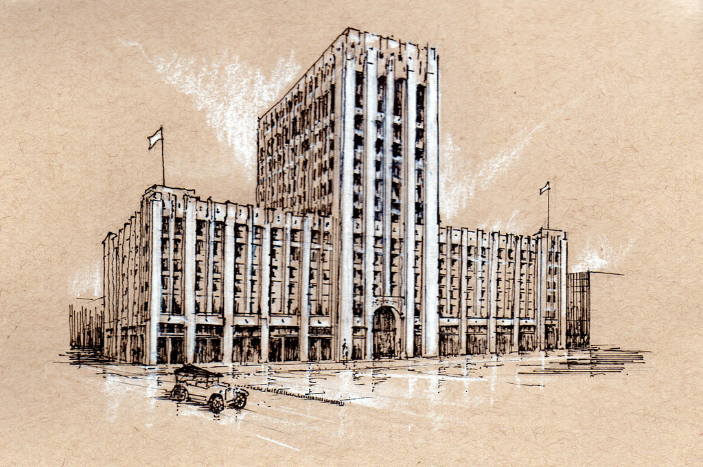 1024x680 Detroit Free Press Building Sketch Detroit Free Press - Detroit Sketch
