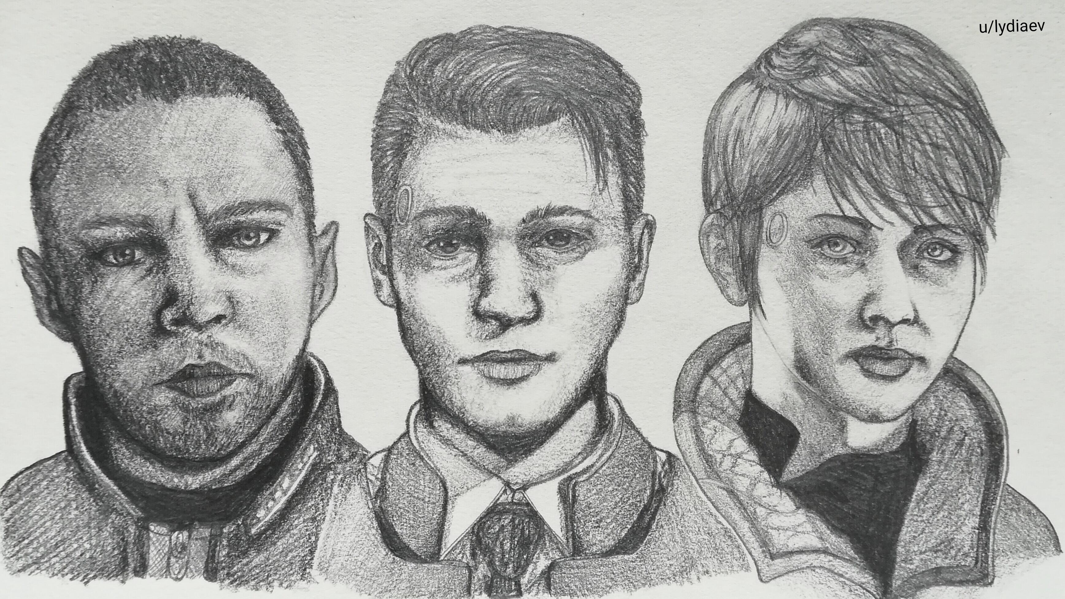 3472x1954 Oc] Drawing Of Markus, Connor And Kara Detroitbecomehuman - Detroit Sketch