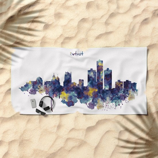 550x550 Detroit Skyline Silhouette Beach Towel By Marianvoicu Society6 - Detroit Skyline Sketch