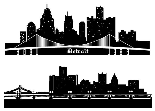 600x430 Detroit Skyline Vector Silhouettes Free Detroit - Detroit Skyline Sketch