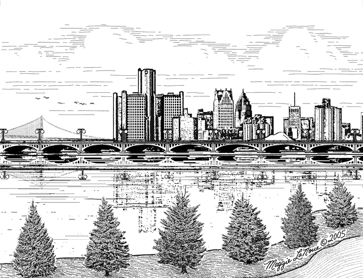 Detroit Skyline Sketch at Explore collection of