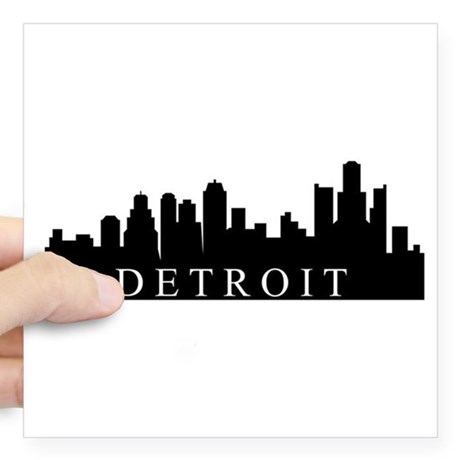 460x460 Michigan Outline Square Stickers - Detroit Skyline Sketch