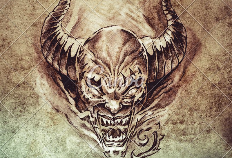 800x547 Sketch Of A Devil With Big Horns - Devil Horns Sketch