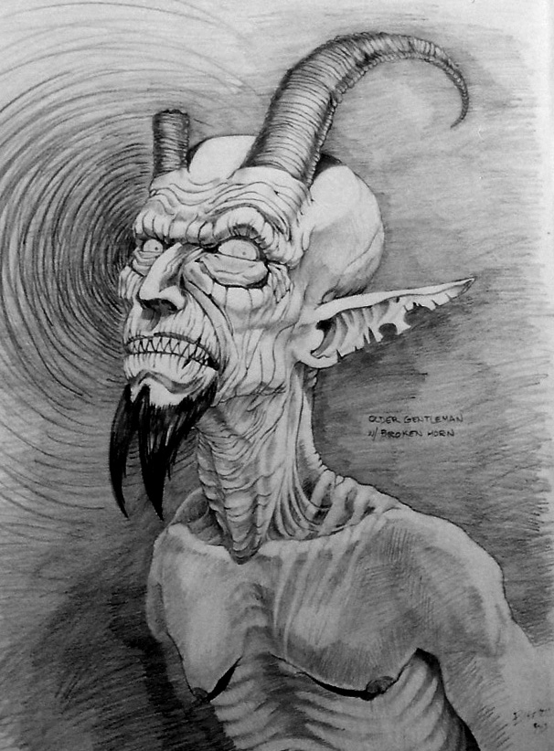 606x822 Older Gentleman W Broken Horn By Kgbigelow - Devil Horns Sketch