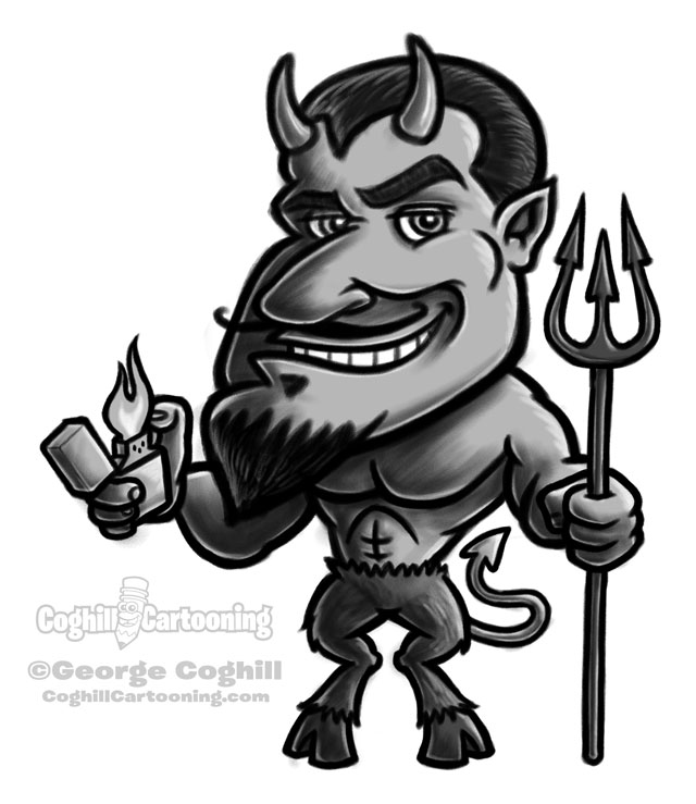640x739 Devil With Zippo Cartoon Character Sketch - Devil Sketch