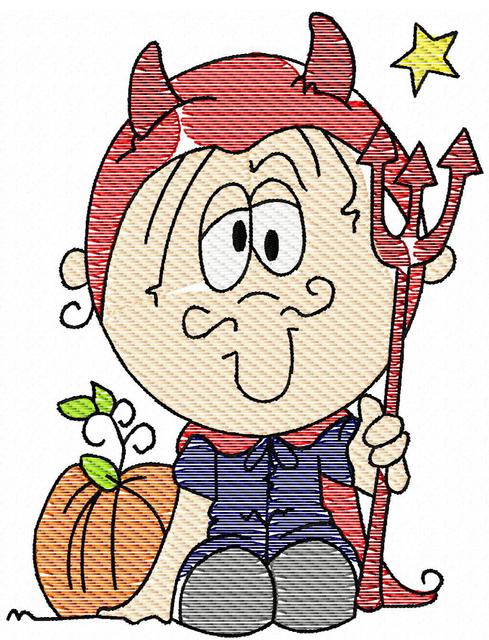 489x640 Kid Devil Sketch Embroidery Design - Devil Sketch