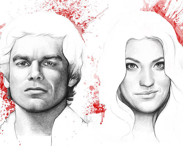 600x480 Dexter And Debra Morgan Poster By Olga Shvartsur - Dexter Sketch