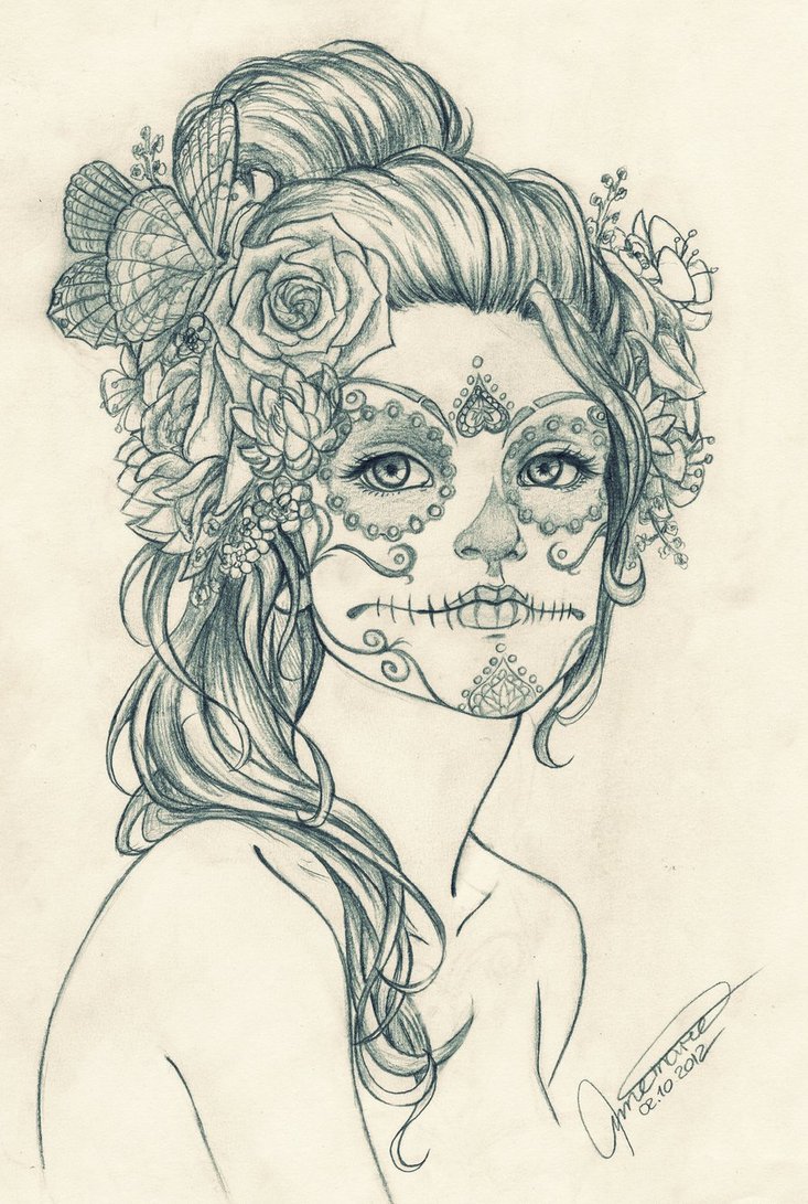 733x1091 Dia De Los Muertos Sketch Tattoo Ideas - Dia De Los Muertos Sketch
