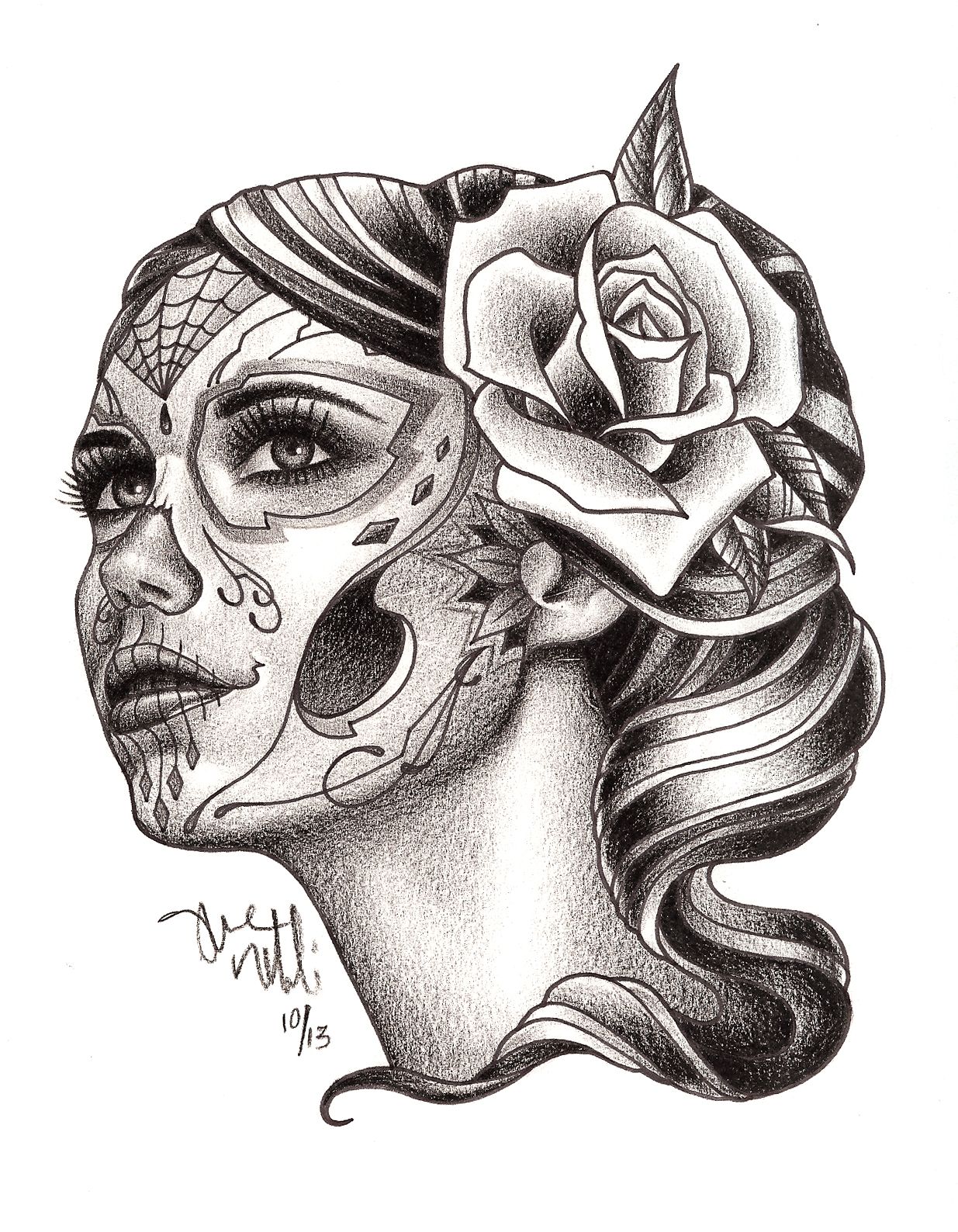 1235x1588 Dia De Los Muertos Girl Tattoo Drawing Real Photo, Pictures - Dia De Los Muertos Sketch