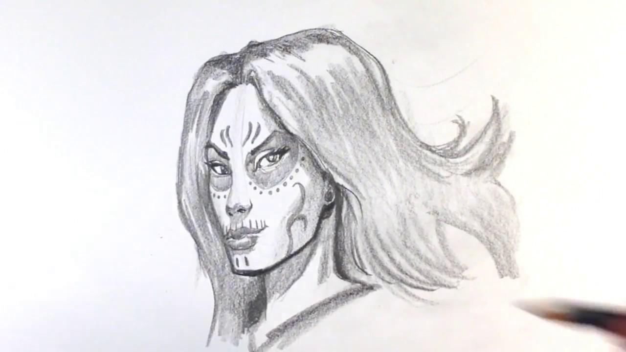 1280x720 How To Draw Dia De Los Muertos Girl - Dia De Los Muertos Sketch