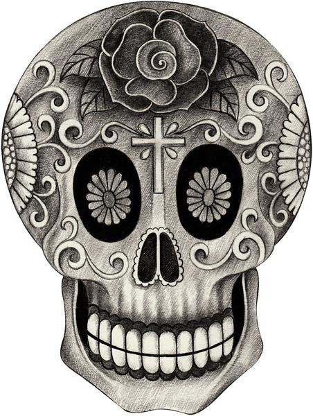 452x600 Pencil Sketch Dia De Los Muertos Rose Skull Vinyl Decal Sticker - Dia De Los Muertos Sketch
