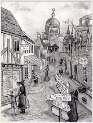 302x400 Diagon Alley Sketch Harry Potter Art Sketches - Diagon Alley Sketch