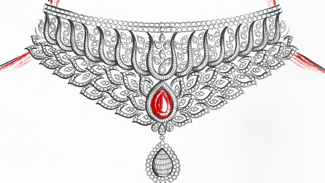 1280x720 Latest Diamond Jewellery Designs 2017 Manual Designs Hand - Diamond Necklace Sketch