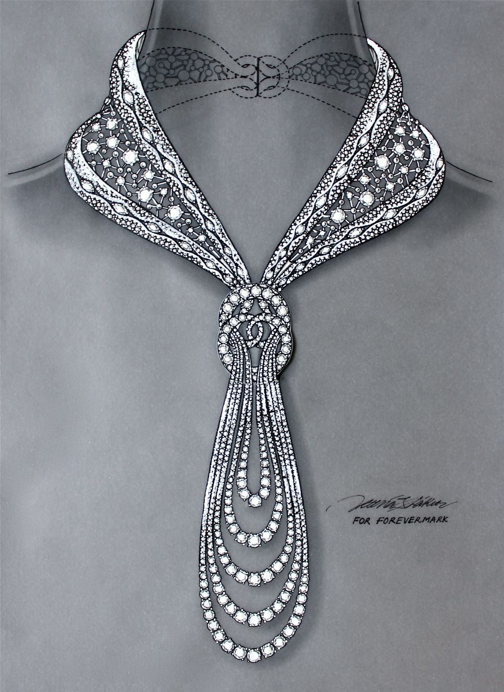 1000x1373 Original Hand Drawn Blueprint For Eternal Diamond Necklace For - Diamond Necklace Sketch