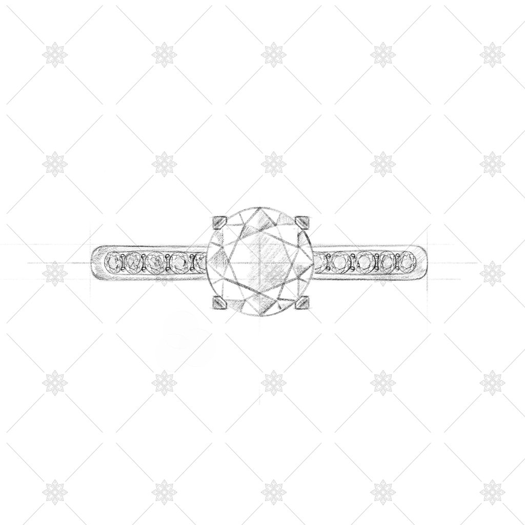 1024x1024 Solitaire Ring Sketch With Diamond Set Shoulders - Diamond Ring Sketch