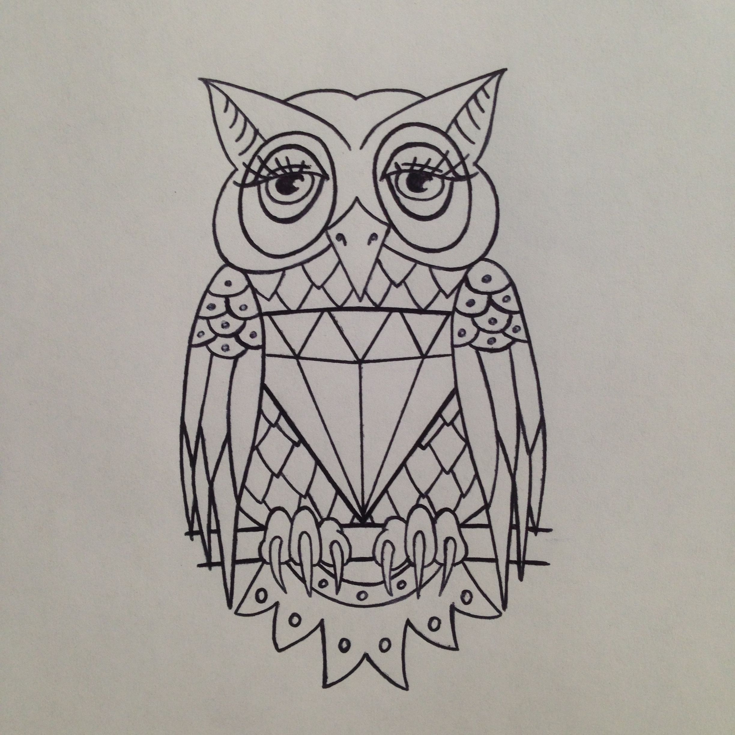 2448x2448 Cute Owl Design Diamond Tattoo Sketch Girly Small By Craze - Diamond Tattoo Sketch