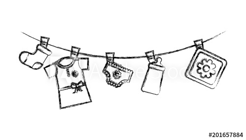 500x285 Baby Shower Girl Dress Diaper Bottle Sock And Block Hanging - Diaper Sketch