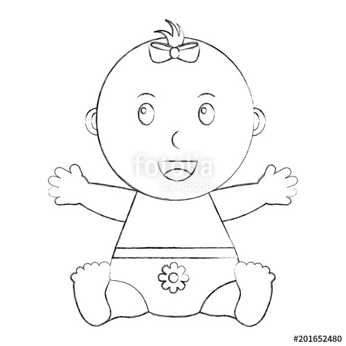 500x500 Cute Little Baby Girl Sitting With Diaper Vector Illustration - Diaper Sketch