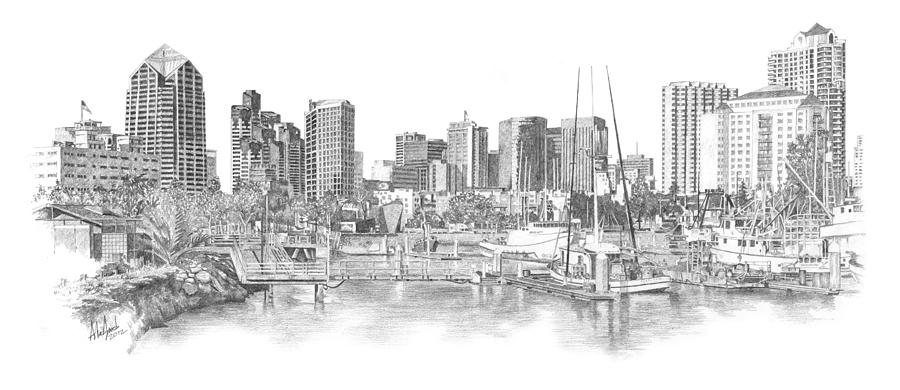 900x390 San Diego Skyline Drawing By Andrew Aagard - Diego Sketch