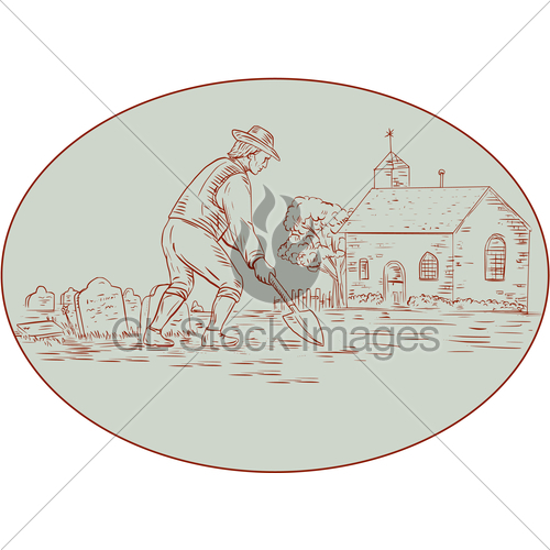 500x500 Medieval Grave Digger Shovel Oval Drawing Gl Stock Images - Digger Sketch