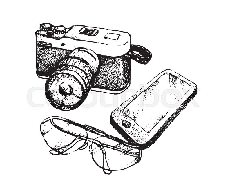 800x667 Illustration Of Hand Drawn Sketch Digital Camera And Glasses With - Digital Camera Sketch