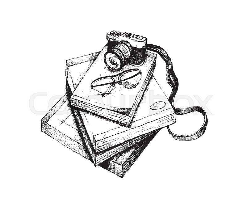 800x667 Illustration Of Hand Drawn Sketch Pile Of Books With Digital - Digital Camera Sketch