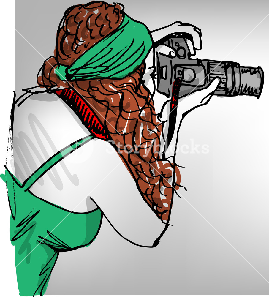 906x1000 Sketch Of Young Beautiful Woman Taking A Photo With A Digital - Digital Camera Sketch