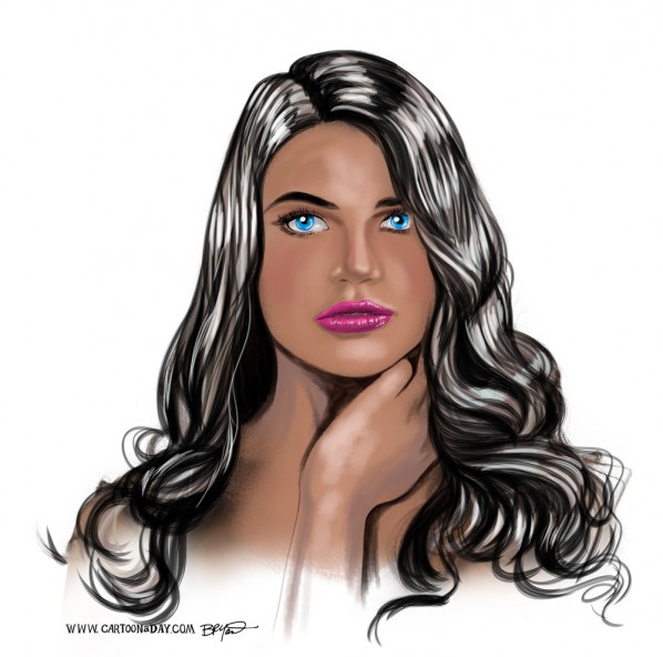 598x592 Brunette Sketch Digital Painting Cartoon - Digital Painting Sketch