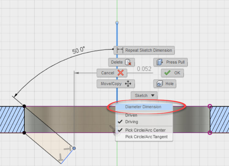 748x540 Getting A Diameter Dimension When Sketching In Fusion 360 - Dimension Sketch