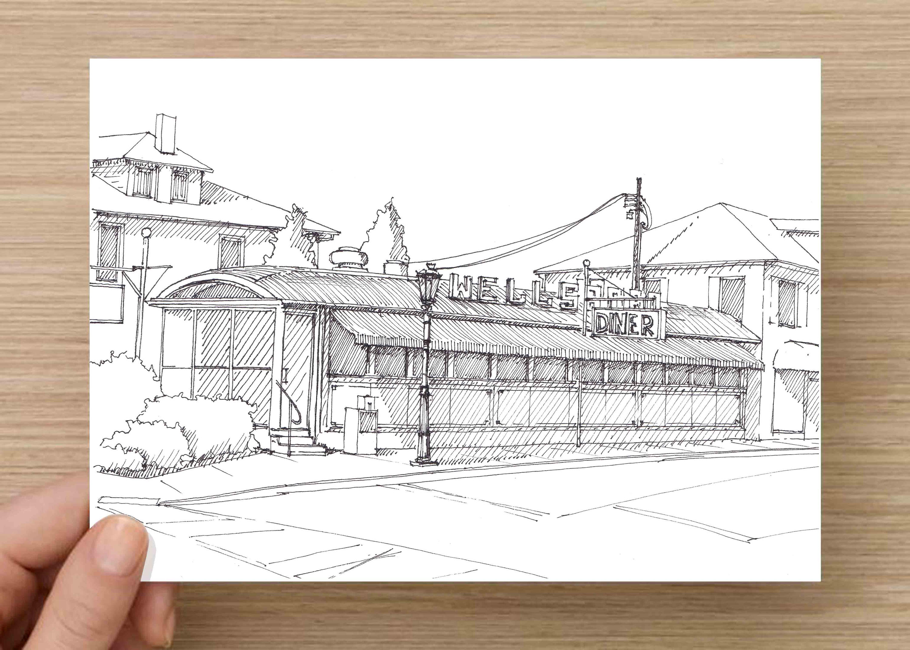 3000x2143 Ink Drawing Of Wellsboro Diner Pennsylvania Architecture Etsy - Diner Sketch