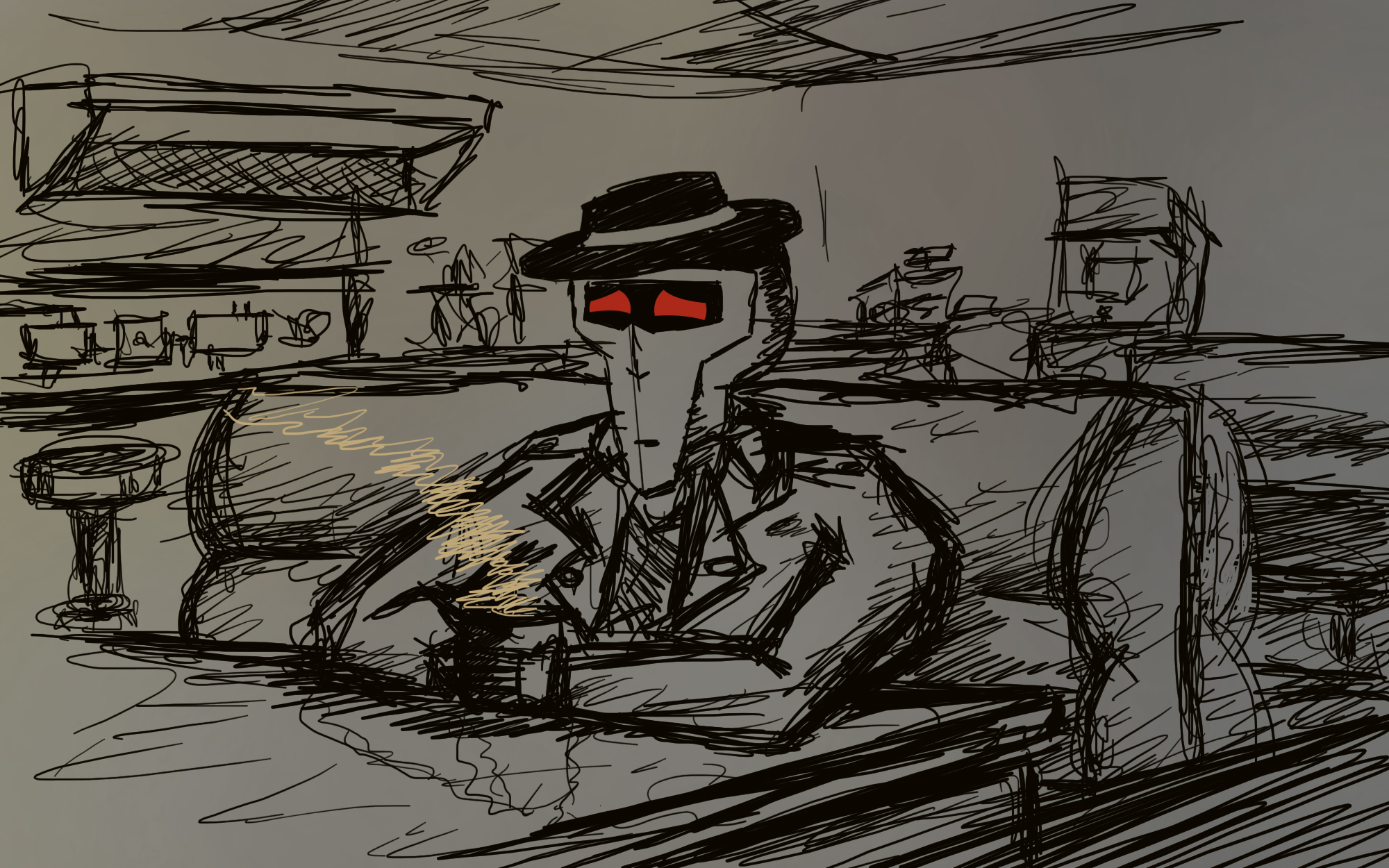 2000x1250 Mw Sad Robot With Coffee Icecalibre - Diner Sketch