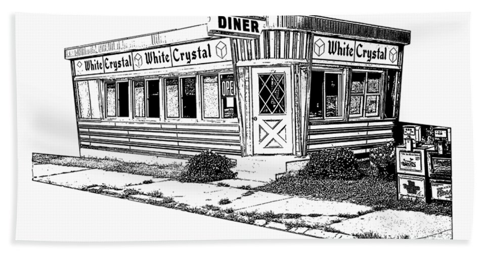 967x500 White Crystal Diner Nj Sketch Beach Towel For Sale By Edward Fielding - Diner Sketch
