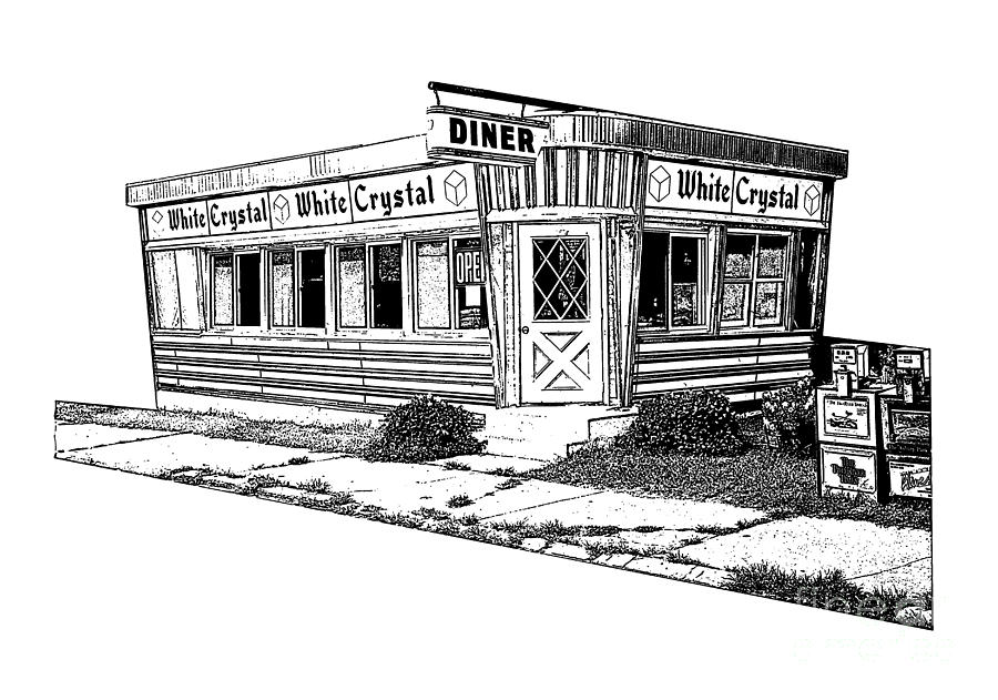 900x631 White Crystal Diner Nj Sketch Digital Art By Edward Fielding - Diner Sketch