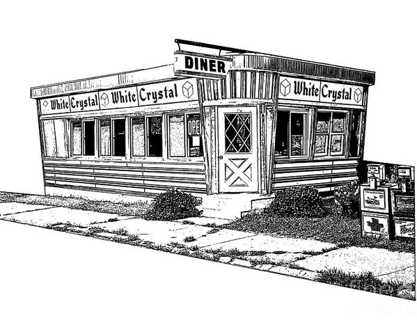 599x480 White Crystal Diner Nj Sketch Poster By Edward Fielding - Diner Sketch