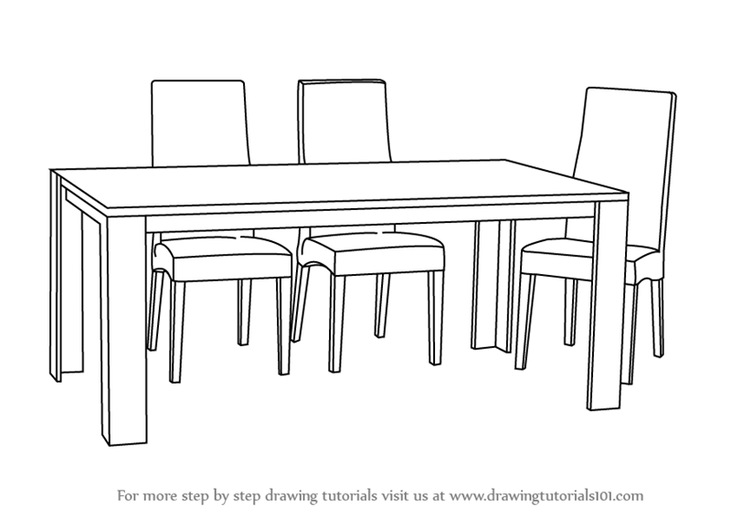 800x566 Learn How To Draw Dining Table With Chairs (Furniture) Step By - Dining Table Sketch
