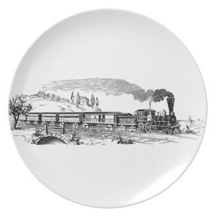 422x422 Vintage Train Sketch Dinner Plate - Dinner Plate Sketch