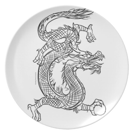 540x540 Chinese Dragon Line Drawing Sketch Eastern Fantasy Dinner Plate - Dinner Plate Sketch