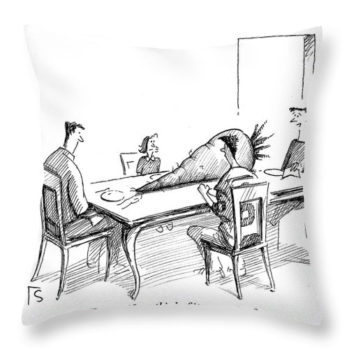 500x500 Family Around Dinner Table With Enormous Carrot Throw Pillow For - Dinner Table Sketch