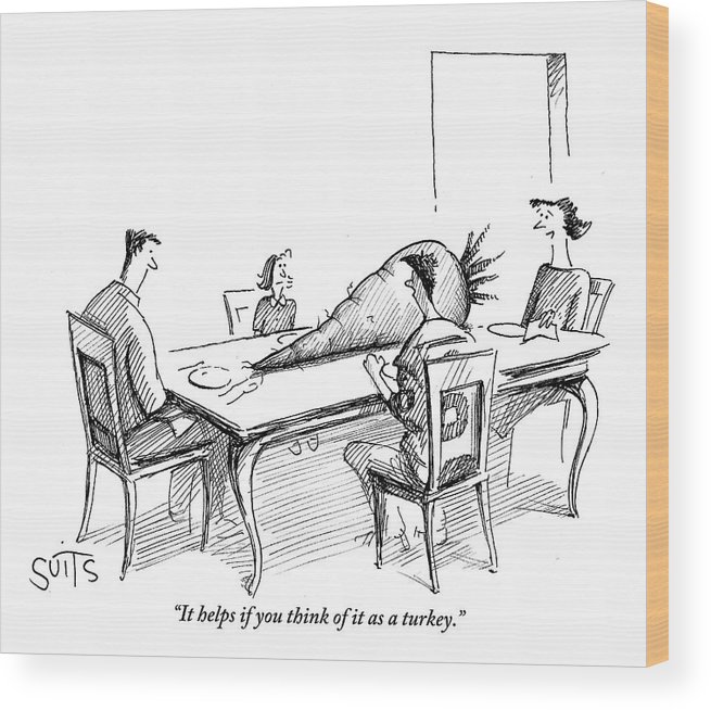 655x654 Family Around Dinner Table With Enormous Carrot Wood Print By - Dinner Table Sketch