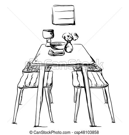 450x470 Furniture In The Kitchen. Chair And Table Sketch. Dinner. - Dinner Table Sketch